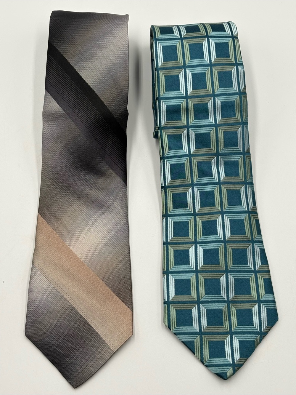 Lot of 2 Murano Men’s Designer Neck Ties Gray Stripe & Blue Geometric